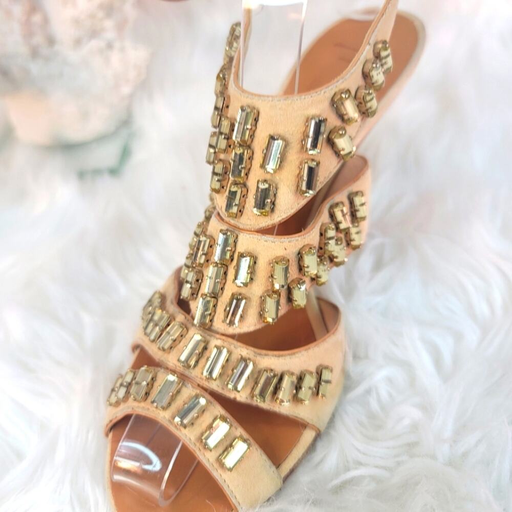 GIUSEPPE ZANOTTI Tan Leather Strappy Sandals w Crystal Embellished Italian 7.5 - Picture 8 of 16
